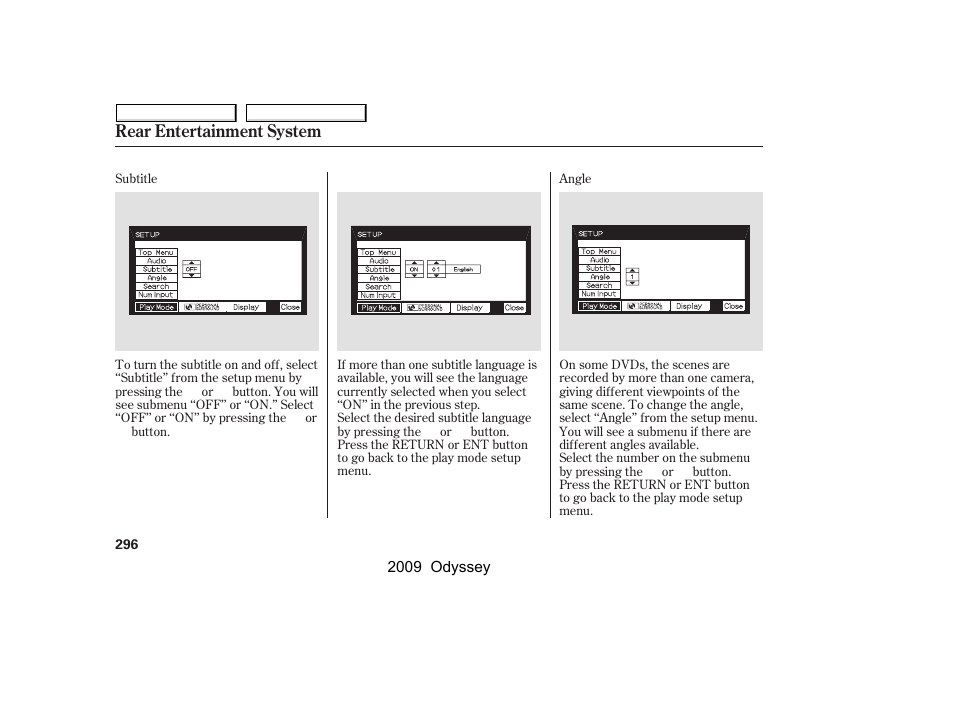 Rear entertainment system | HONDA 2009 Odyssey User Manual | Page 299 / 532