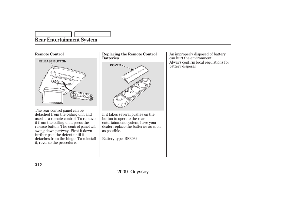 Rear entertainment system | HONDA 2009 Odyssey User Manual | Page 315 / 532