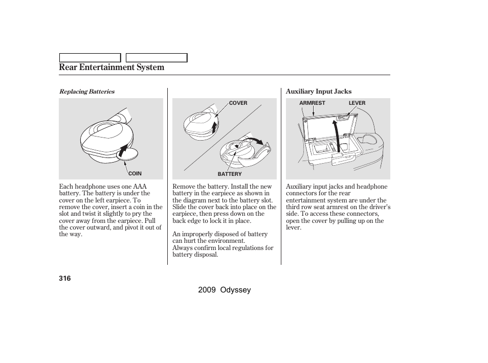 Rear entertainment system | HONDA 2009 Odyssey User Manual | Page 319 / 532