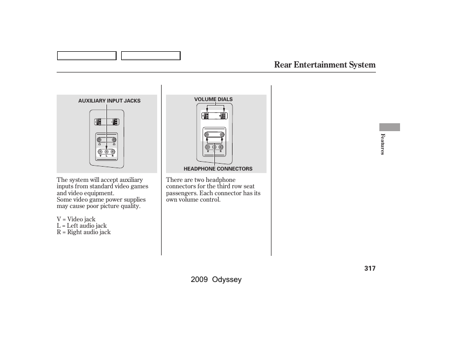 Rear entertainment system, 2009 odyssey | HONDA 2009 Odyssey User Manual | Page 320 / 532