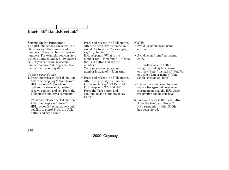 Bluetooth handsfreelink | HONDA 2009 Odyssey User Manual | Page 349 / 532