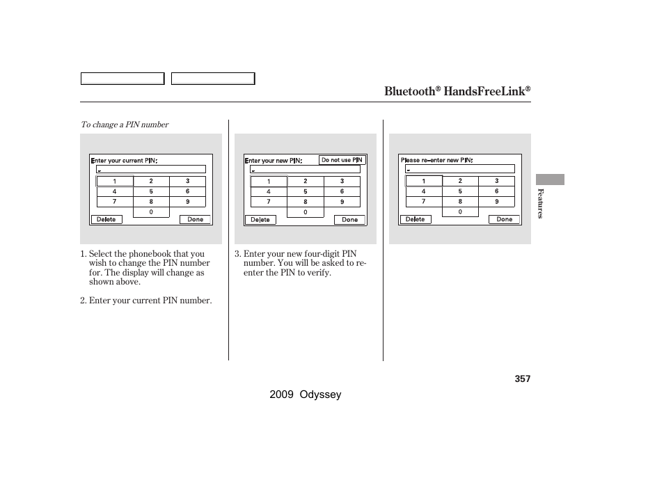 Bluetooth handsfreelink | HONDA 2009 Odyssey User Manual | Page 360 / 532