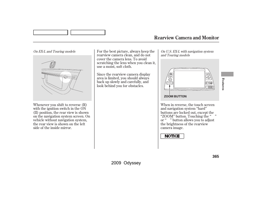 Rearview camera and monitor | HONDA 2009 Odyssey User Manual | Page 368 / 532