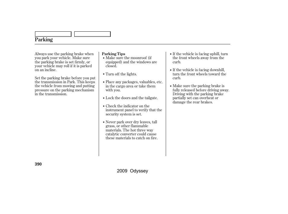 Parking | HONDA 2009 Odyssey User Manual | Page 393 / 532