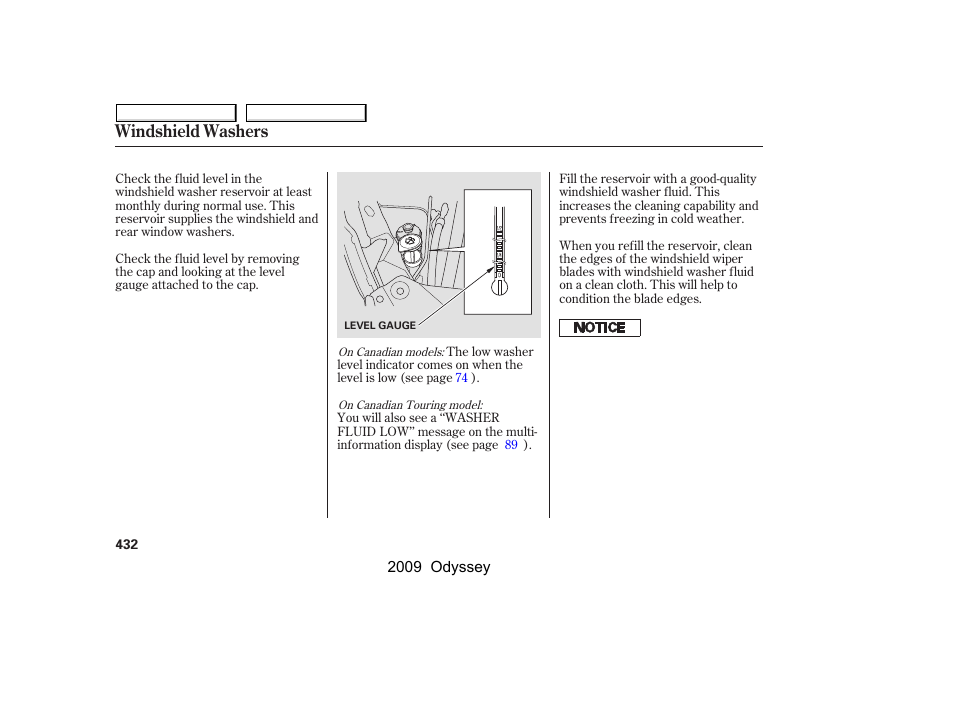 Windshield washers | HONDA 2009 Odyssey User Manual | Page 435 / 532