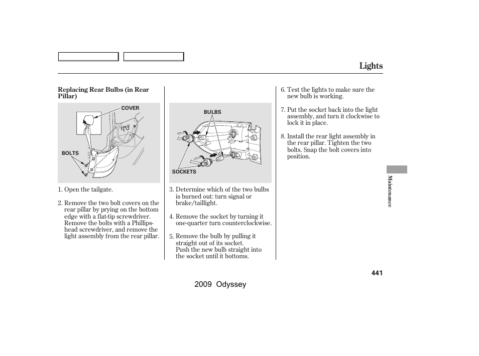 Lights | HONDA 2009 Odyssey User Manual | Page 444 / 532