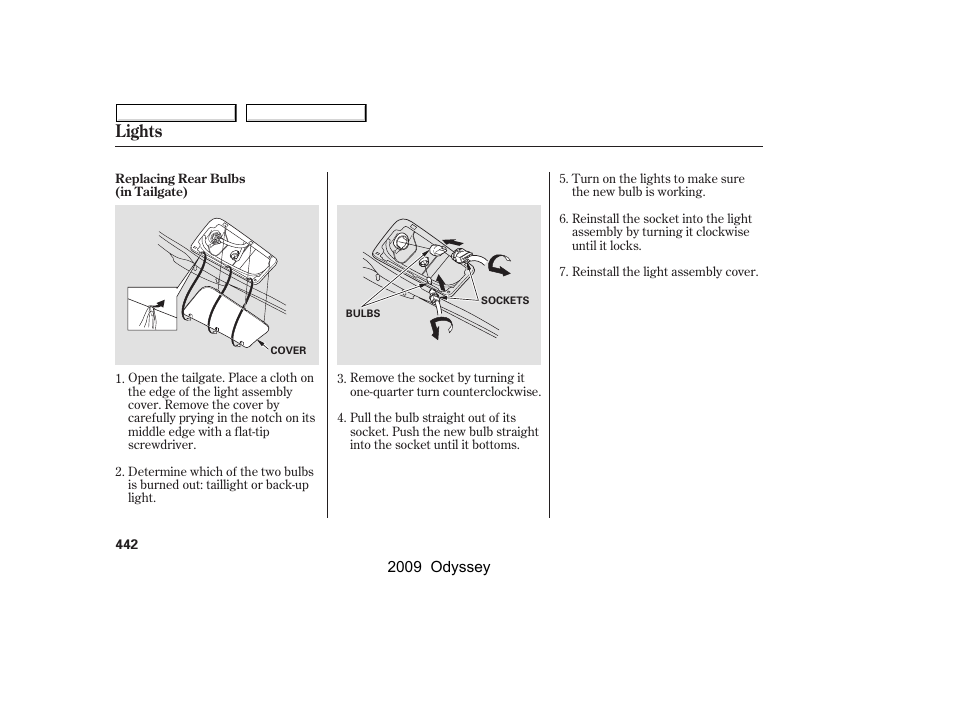 Lights | HONDA 2009 Odyssey User Manual | Page 445 / 532