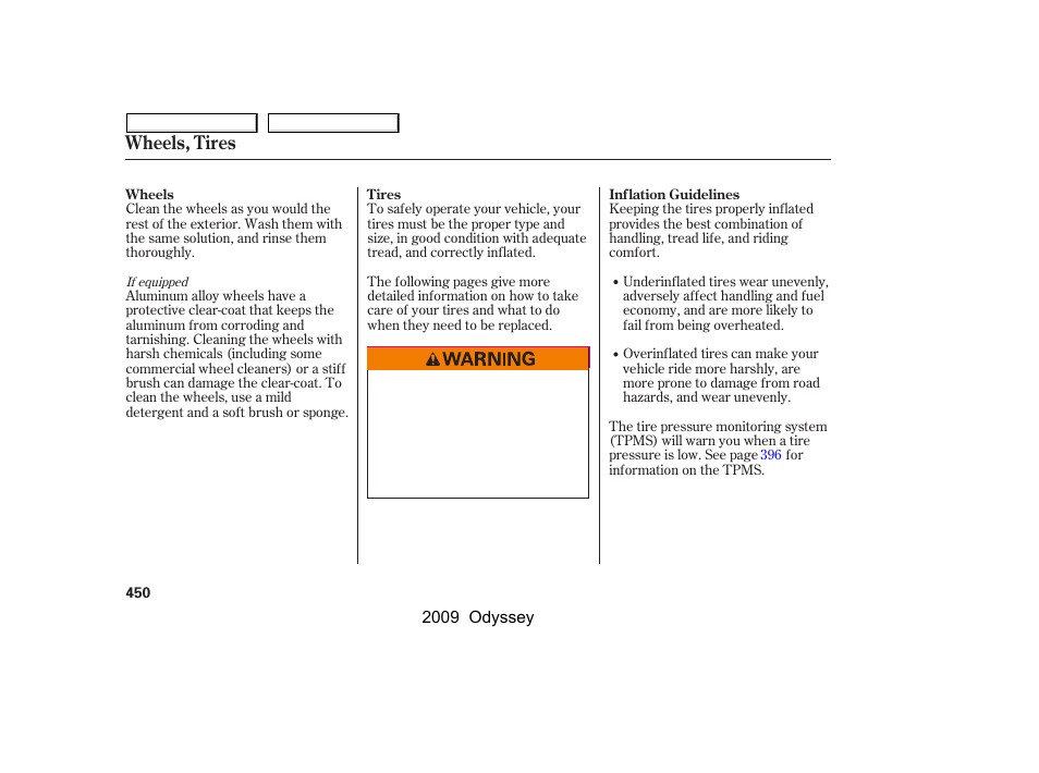 Wheels, tires | HONDA 2009 Odyssey User Manual | Page 453 / 532