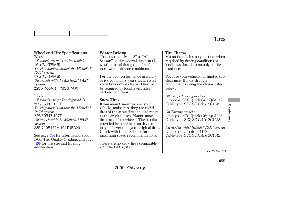 Tires | HONDA 2009 Odyssey User Manual | Page 458 / 532