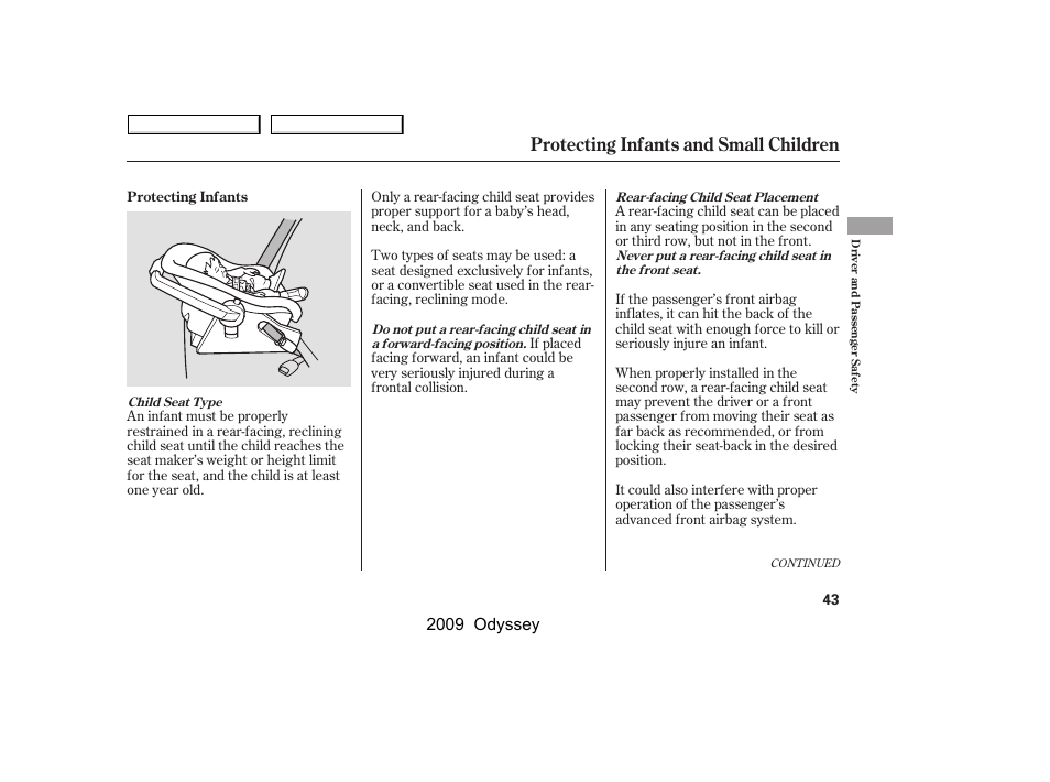 Protecting infants and small children, 2009 odyssey | HONDA 2009 Odyssey User Manual | Page 46 / 532