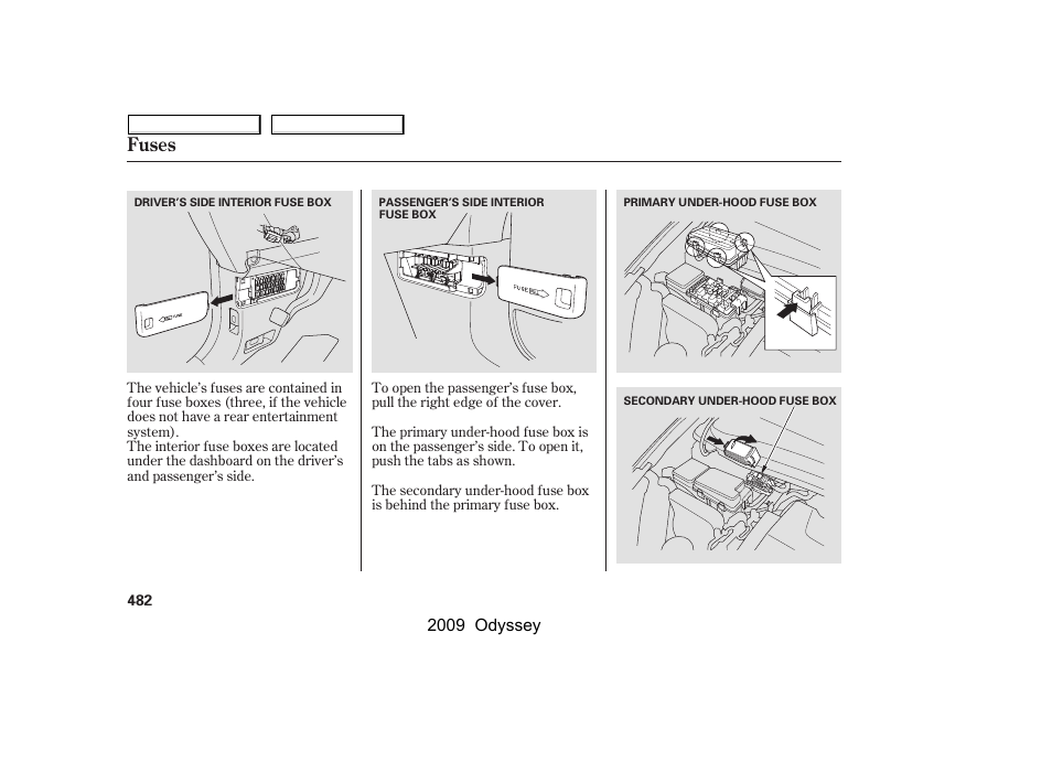 Fuses | HONDA 2009 Odyssey User Manual | Page 485 / 532