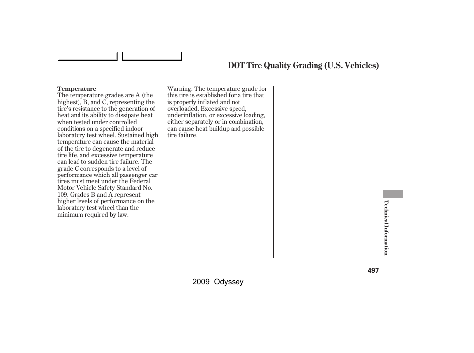 Dot tire quality grading (u.s. vehicles) | HONDA 2009 Odyssey User Manual | Page 500 / 532