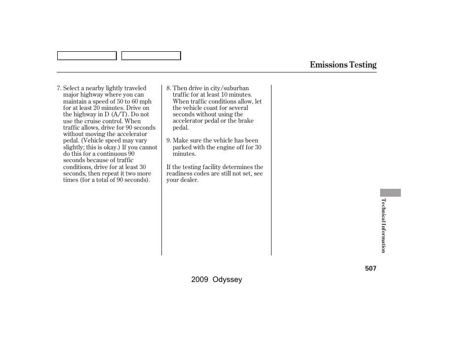 Emissions testing | HONDA 2009 Odyssey User Manual | Page 510 / 532