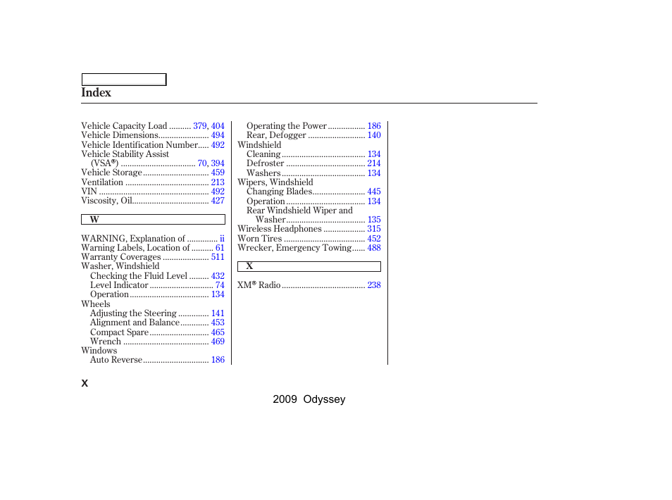 Index | HONDA 2009 Odyssey User Manual | Page 527 / 532