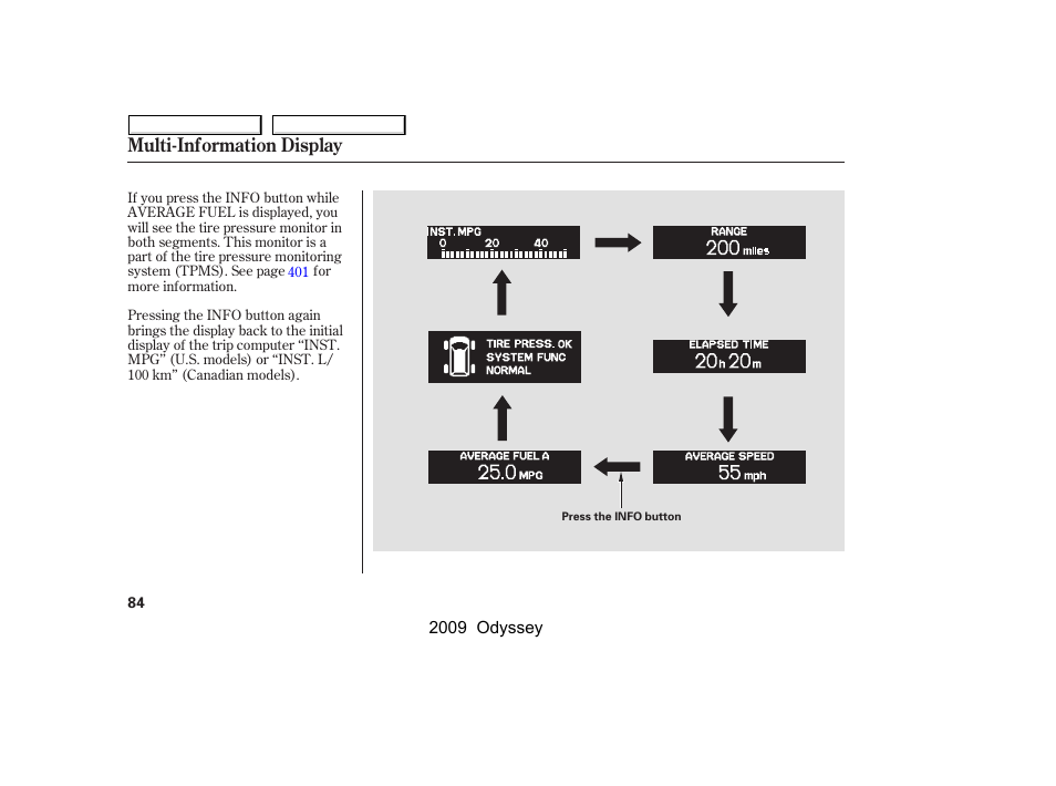 Multi-information display | HONDA 2009 Odyssey User Manual | Page 87 / 532