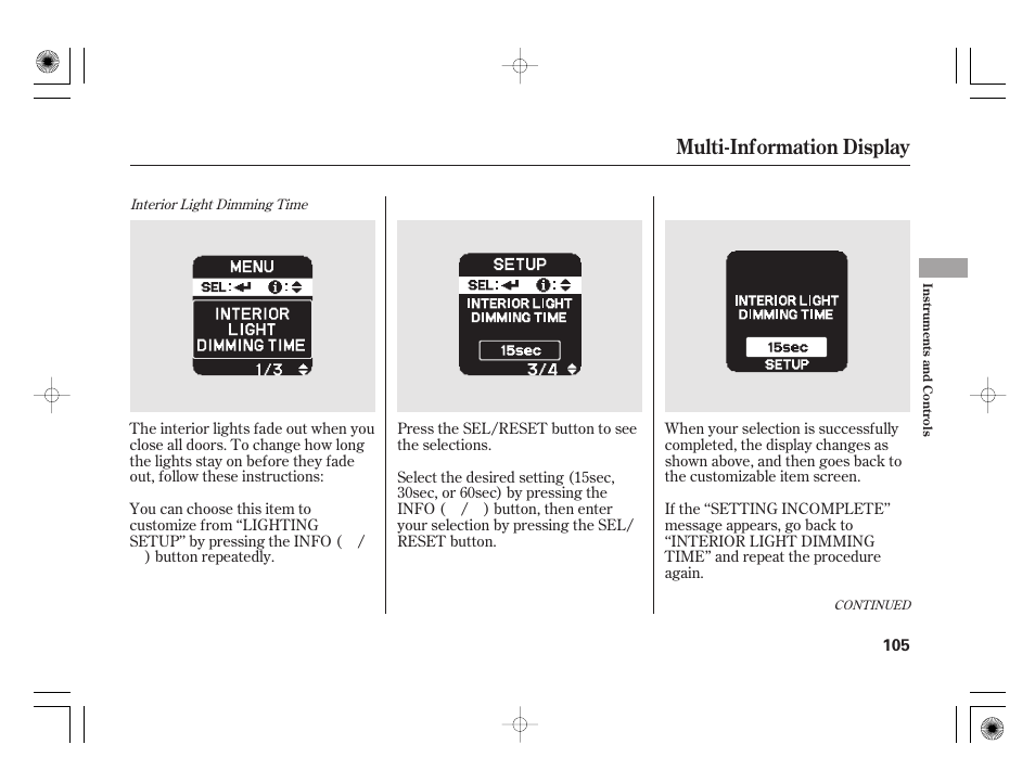 Multi-information display | HONDA 2012 Insight User Manual | Page 111 / 418