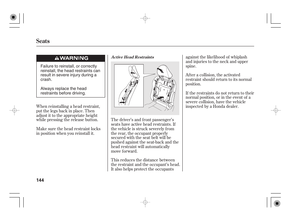 Seats | HONDA 2012 Insight User Manual | Page 150 / 418