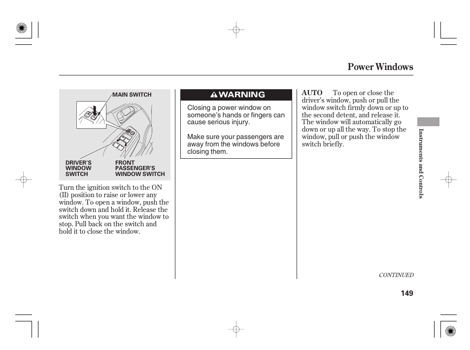 Power windows | HONDA 2012 Insight User Manual | Page 155 / 418