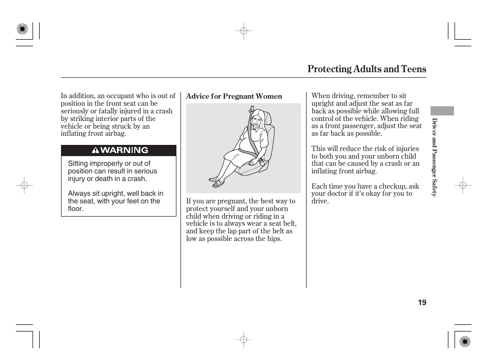 Protecting adults and teens | HONDA 2012 Insight User Manual | Page 25 / 418