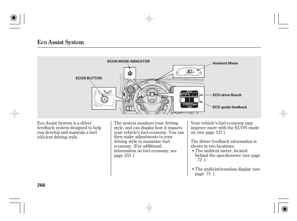 Eco assist system | HONDA 2012 Insight User Manual | Page 272 / 418