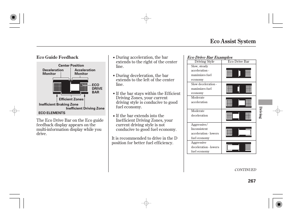 Eco assist system | HONDA 2012 Insight User Manual | Page 273 / 418