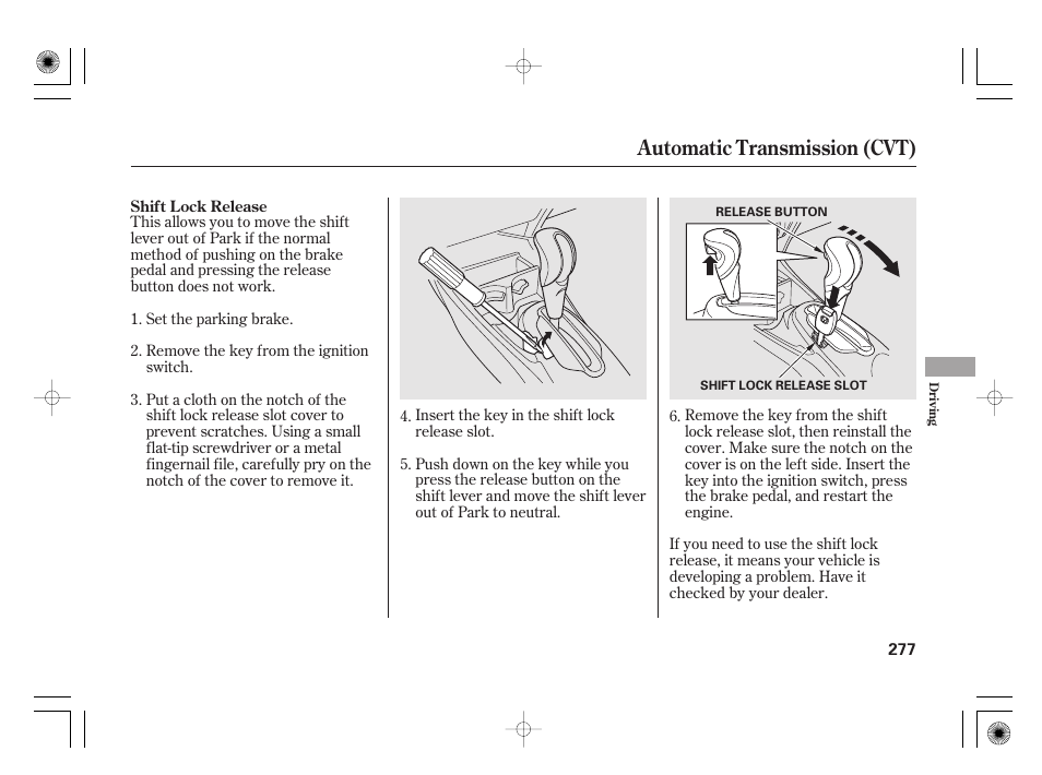 Automatic transmission (cvt) | HONDA 2012 Insight User Manual | Page 283 / 418