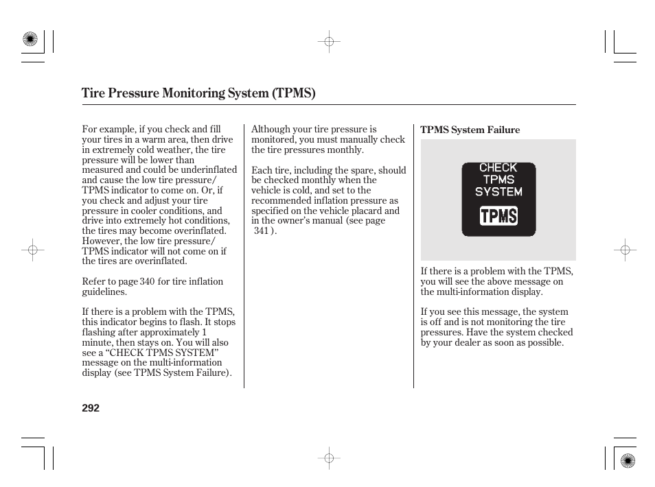 Tire pressure monitoring system (tpms) | HONDA 2012 Insight User Manual | Page 298 / 418