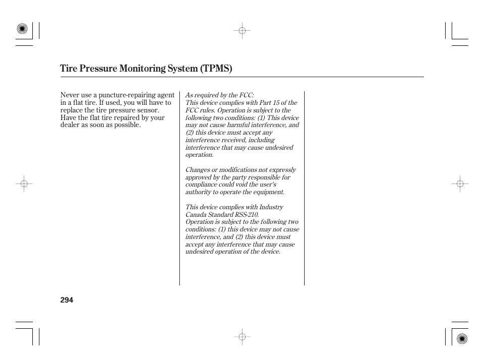 Tire pressure monitoring system (tpms) | HONDA 2012 Insight User Manual | Page 300 / 418