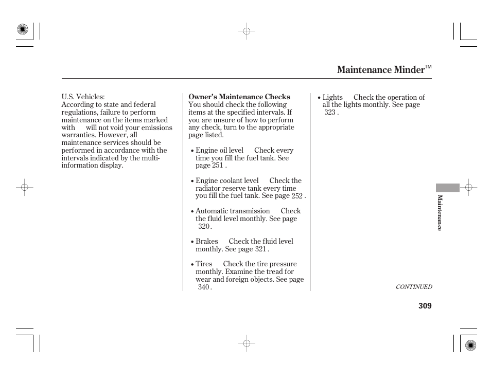 Maintenance minder | HONDA 2012 Insight User Manual | Page 315 / 418