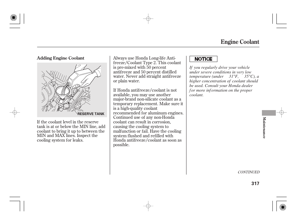 Engine coolant | HONDA 2012 Insight User Manual | Page 323 / 418