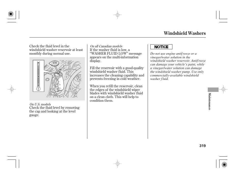Windshield washers | HONDA 2012 Insight User Manual | Page 325 / 418