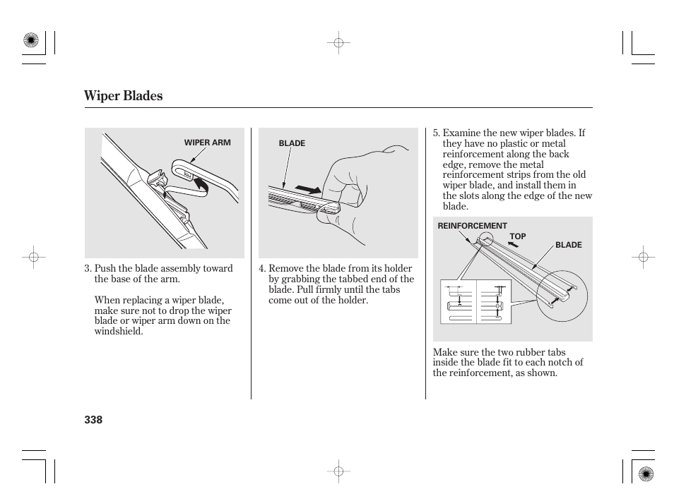 Wiper blades | HONDA 2012 Insight User Manual | Page 344 / 418
