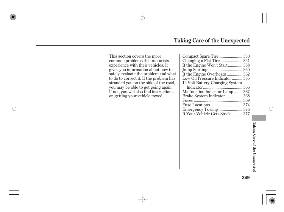 Taking care of the unexpected | HONDA 2012 Insight User Manual | Page 355 / 418