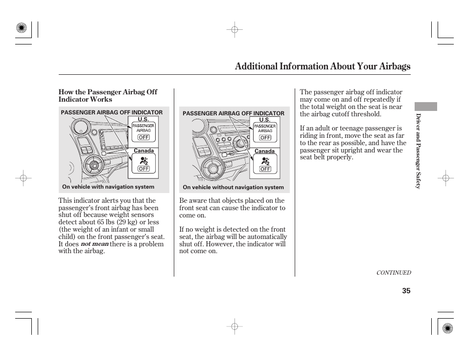 Additional information about your airbags | HONDA 2012 Insight User Manual | Page 41 / 418