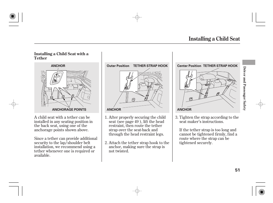 Installing a child seat | HONDA 2012 Insight User Manual | Page 57 / 418
