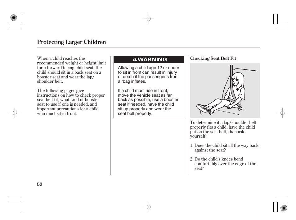 Protecting larger children | HONDA 2012 Insight User Manual | Page 58 / 418