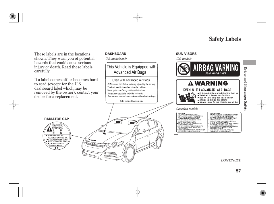 Safety labels | HONDA 2012 Insight User Manual | Page 63 / 418