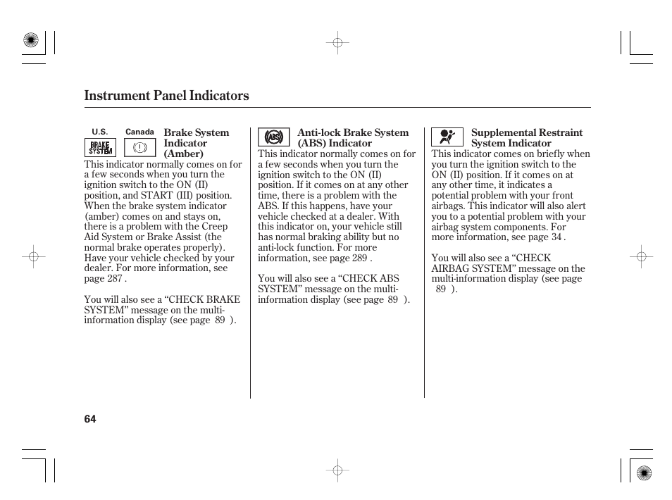 Instrument panel indicators | HONDA 2012 Insight User Manual | Page 70 / 418