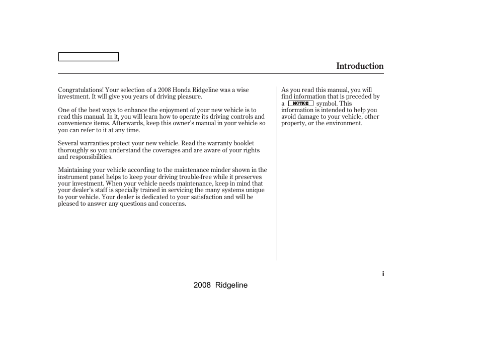 HONDA 2008 Ridgeline User Manual | 341 pages