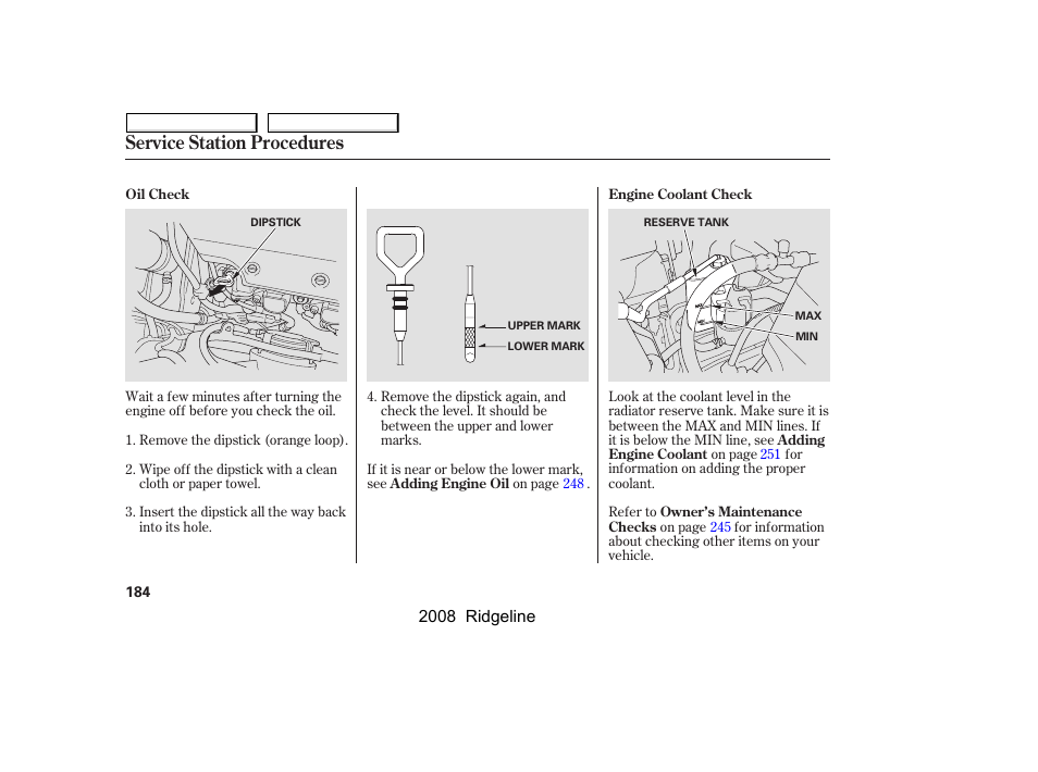 Service station procedures | HONDA 2008 Ridgeline User Manual | Page 188 / 341