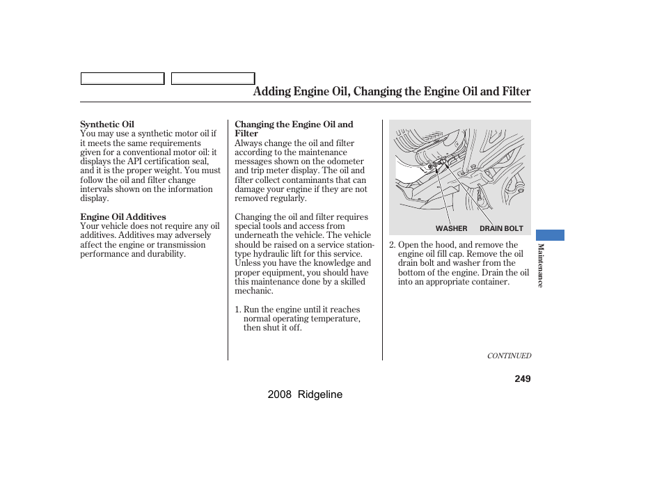 HONDA 2008 Ridgeline User Manual | Page 253 / 341