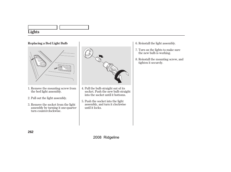 Lights | HONDA 2008 Ridgeline User Manual | Page 266 / 341