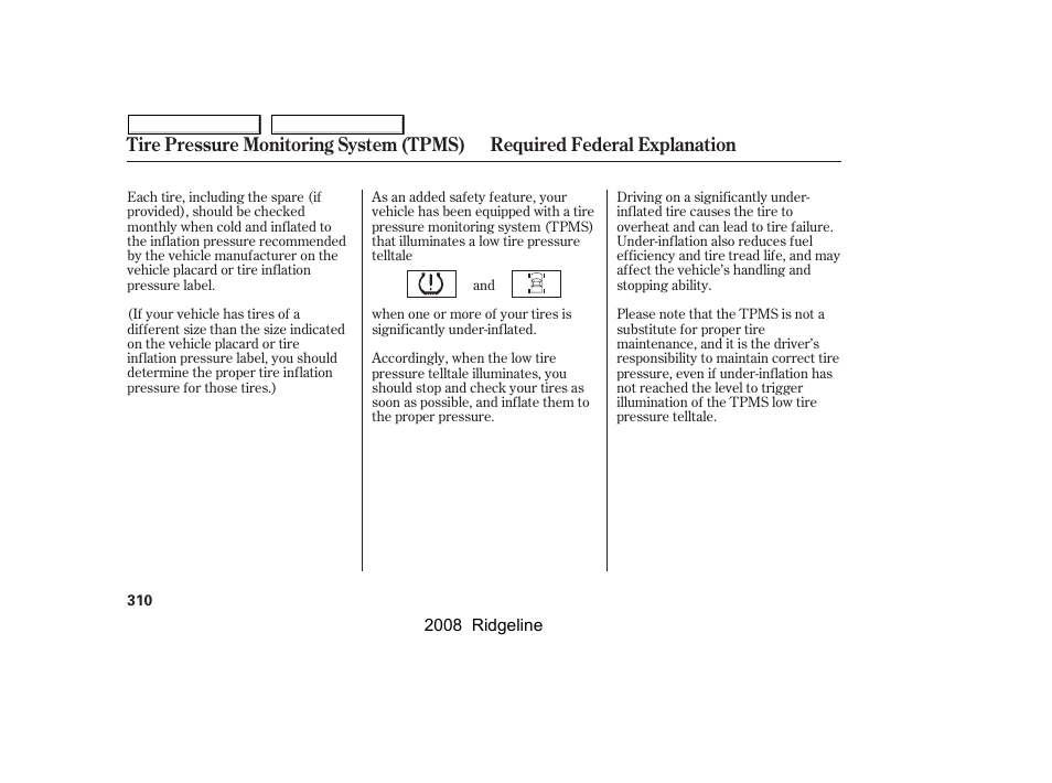 HONDA 2008 Ridgeline User Manual | Page 314 / 341