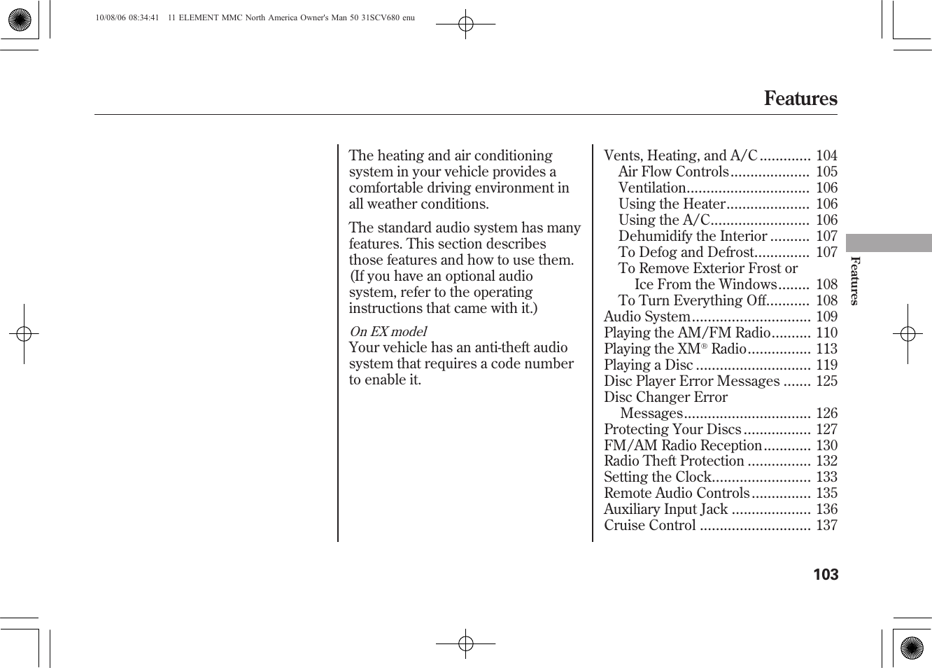 Features | HONDA 2011 Element User Manual | Page 109 / 286