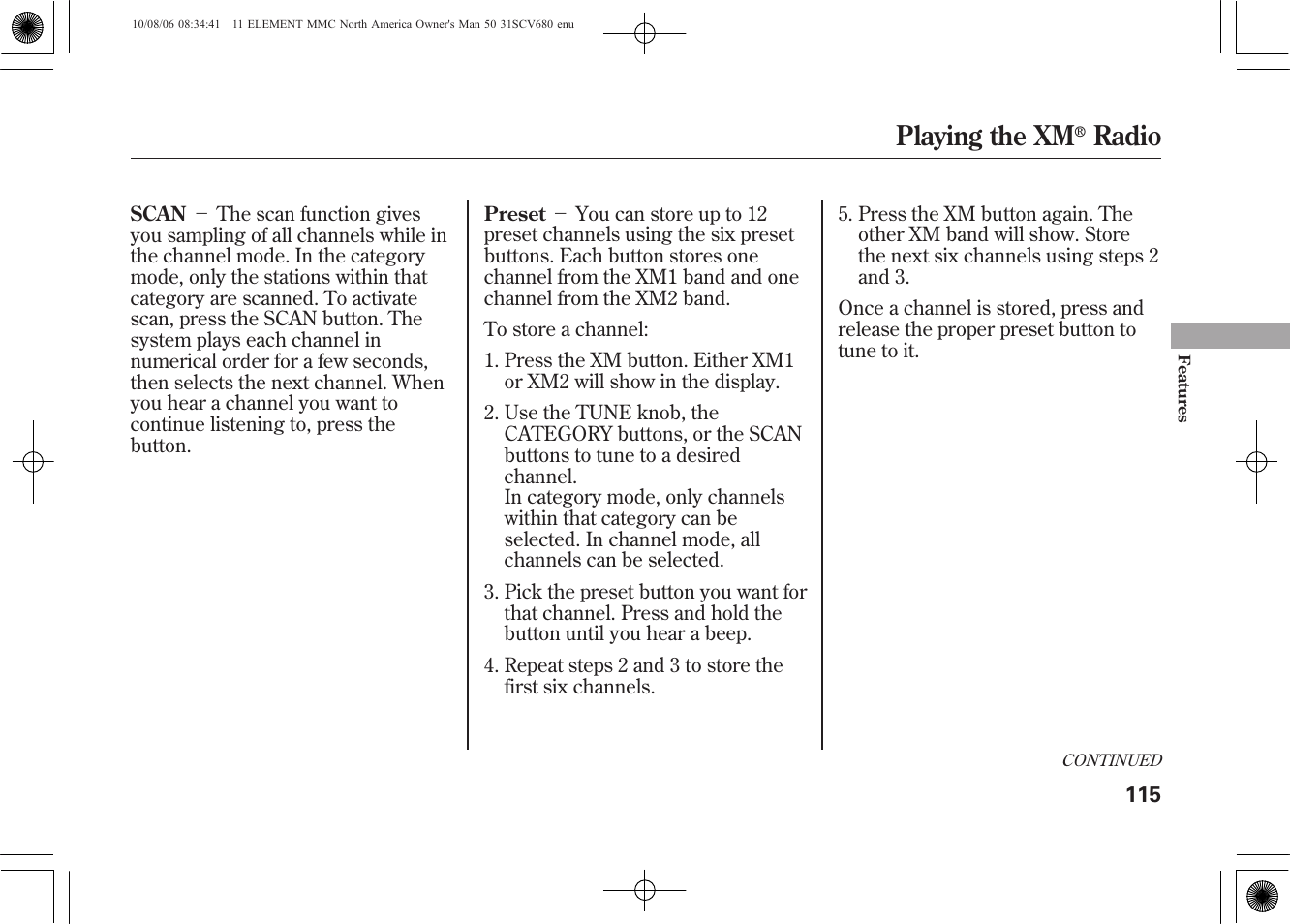 Playing the xm, Radio | HONDA 2011 Element User Manual | Page 121 / 286