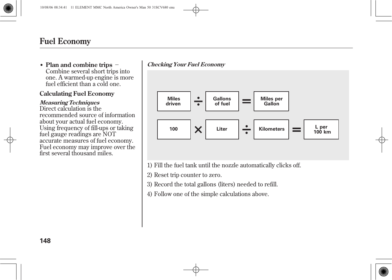 Fuel economy | HONDA 2011 Element User Manual | Page 154 / 286