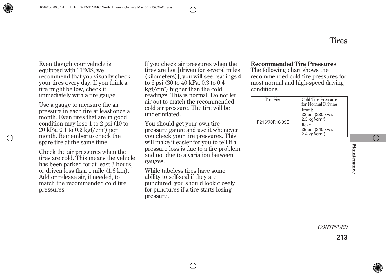 Tires | HONDA 2011 Element User Manual | Page 219 / 286