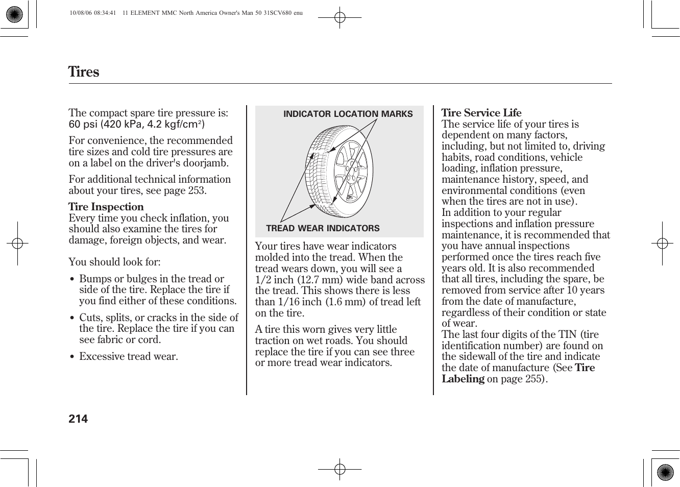 Tires | HONDA 2011 Element User Manual | Page 220 / 286