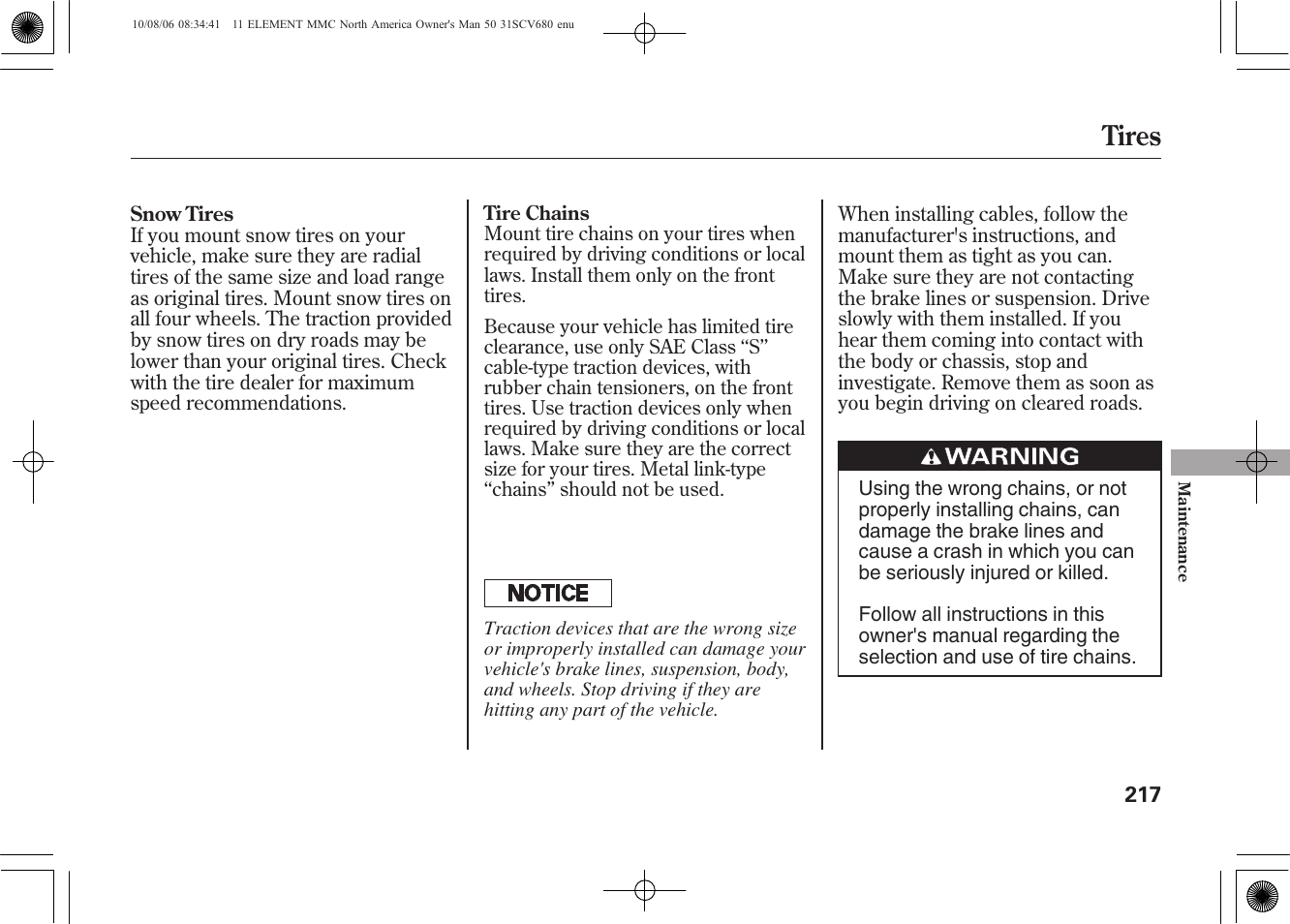 Tires | HONDA 2011 Element User Manual | Page 223 / 286