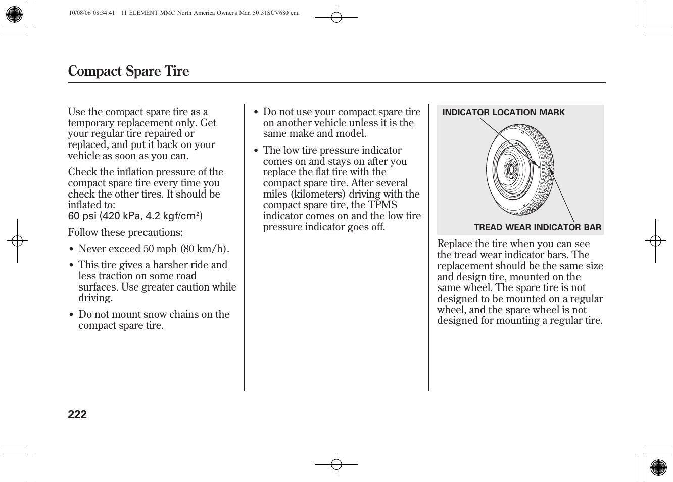 Compact spare tire | HONDA 2011 Element User Manual | Page 228 / 286
